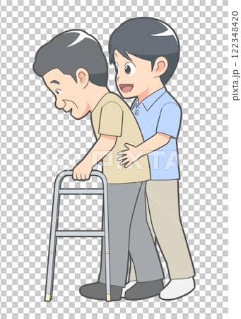 男性介護士　歩行介助 122348420