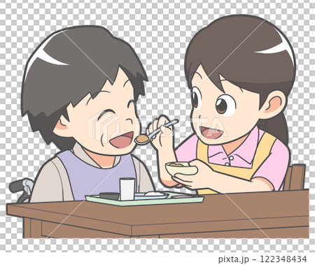 女性介護士　食事介助 122348434