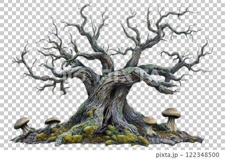 barren old tree with moss and fungi, isolated on a clean white background. 122348500