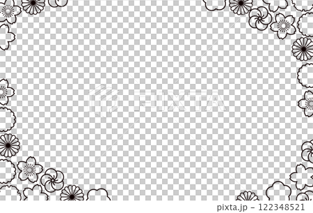 帶有黑白花卉圖案的日本圖案框架 122348521