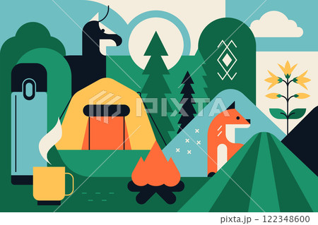 Nature campsite - colorful flat design style illustration 122348600