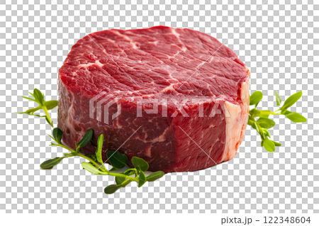 Raw beef steak marbled with fat, isolated on a white background 122348604