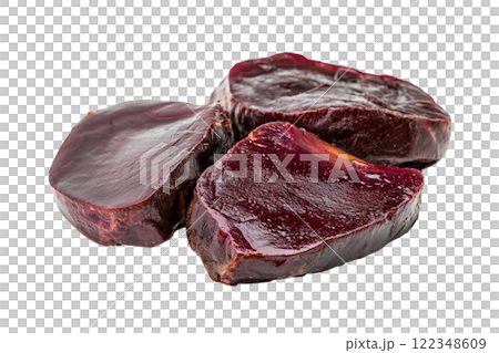 Venison steaks, dark red and lean, on a white background 122348609