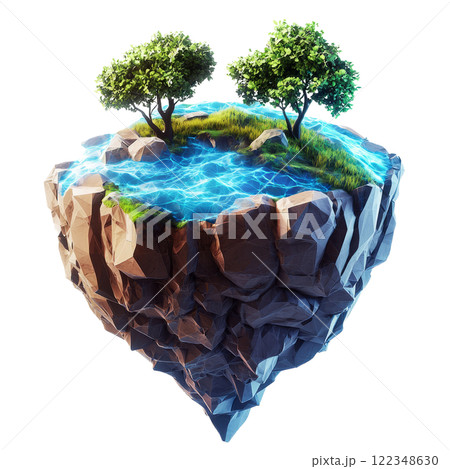 Low poly model of a half-submerged Earth with glowing fractal patterns isolated on white 122348630