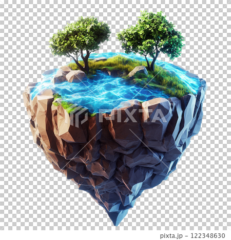 Low poly model of a half-submerged Earth with glowing fractal patterns isolated on white 122348630
