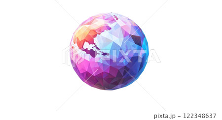 Planet made of glowing geometric patterns, floating low poly on a white background 122348637