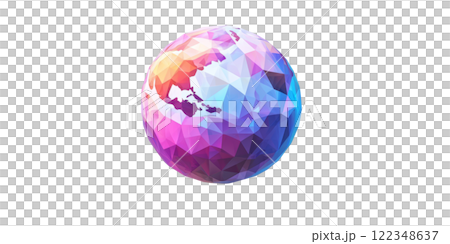 Planet made of glowing geometric patterns, floating low poly on a white background 122348637