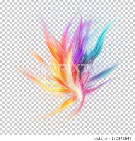 Magical burst of arcane energy radiating colorful light beams, wisps swirling gently, isolated on a white 122348647