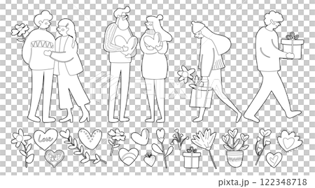 Set of isolated elements for Valentine day, couple and love in cute doodle style on transparent background. Volume 1 : Black outline and white plain. Set of isolated elements for Valentine day, couple and love in cute doodle style on transparent background. Volume 1 : Black outline and white plain. 122348718