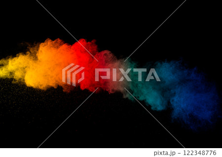 Throw color powder on dark background.Explosion of colored powder isolated on black background. Throw color powder on dark background.Explosion of colored powder isolated on black background. 122348776