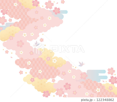 背景(和の春空)-雲桜の模様11-4ベク 背景(和の春空)-雲桜の模様11-4ベク 122348862