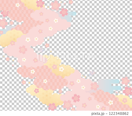Background (Japanese Spring Sky) - Cloud and Cherry Blossom Pattern 11-4 Vector 122348862
