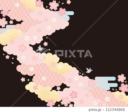 背景(和の春空)-雲桜の模様11-3ベク 背景(和の春空)-雲桜の模様11-3ベク 122348868