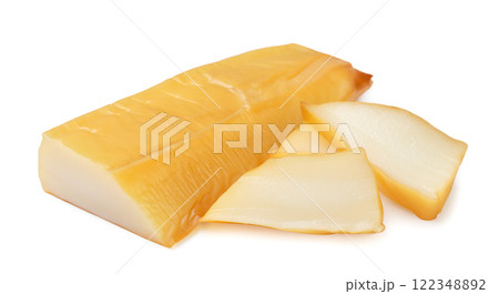 Smoked squid and pieces close-up on a white. Isolated 122348892