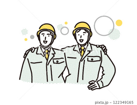 シンプル イラスト 肩を組む作業員の男性たち シンプル イラスト 肩を組む作業員の男性たち 122349165