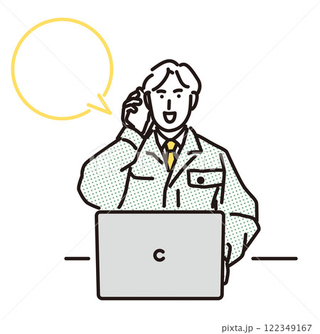 シンプル　イラスト　電話で受注する男性作業員 122349167