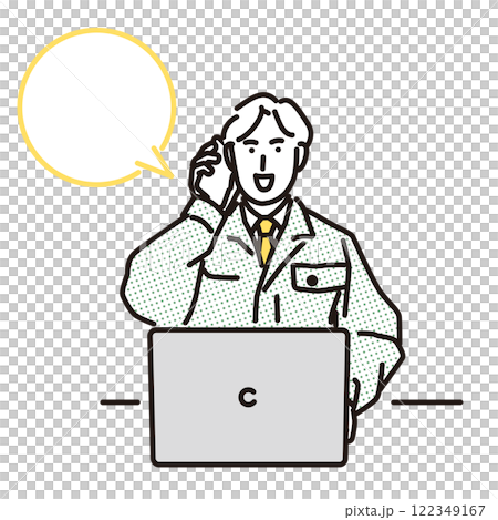 シンプル　イラスト　電話で受注する男性作業員 122349167
