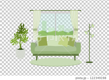 ソファーやライトスタンドのあるおしゃれなリビングルーム 122349198