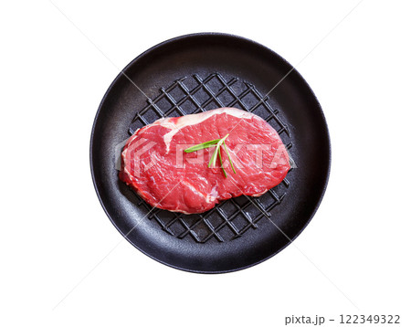 pan of fresh meat with rosemary isolated on white background 122349322