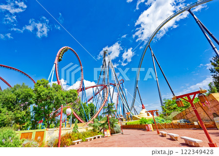 Roller Coaster in funny amusement park. Roller Coaster in funny amusement park. 122349428