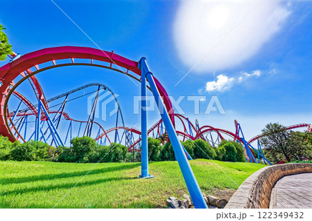 Roller Coaster in funny amusement park. Roller Coaster in funny amusement park. 122349432
