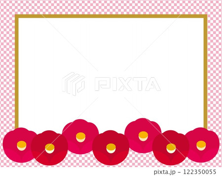 椿の花 フレーム ホワイトスペース 格子模様 椿の花 フレーム ホワイトスペース 格子模様 122350055