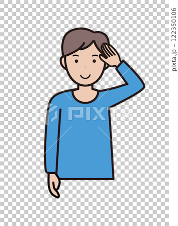 敬礼ポーズをする若い男性の上半身イラスト 敬礼ポーズをする若い男性の上半身イラスト 122350106