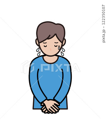 大汗をかいて謝罪する若い男性の上半身イラスト 大汗をかいて謝罪する若い男性の上半身イラスト 122350107