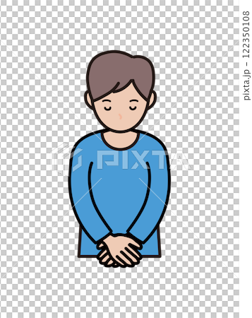 Upper body illustration of a young man bowing his head and apologizing Upper body illustration of a young man bowing his head and apologizing 122350108