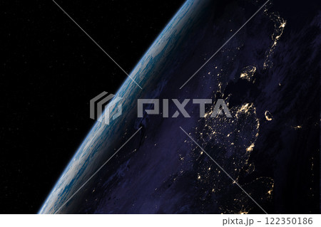 Earth at night in a space. Eastern hemisphere. Asia. Earth at night in a space. Eastern hemisphere. Asia. 122350186