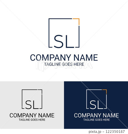 Initial SL letter in a square box minimalist simple vector logo design. Three variations of a clean, modern logo design featuring the initials SL within a square frame. 122350187