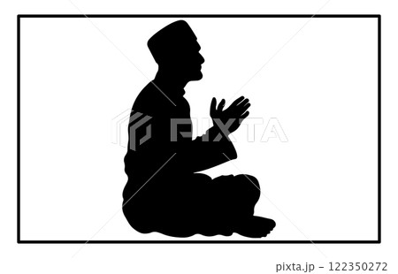 Silhouette of a Muslim praying, Man Muslim Praying Silhouette Silhouette of a Muslim praying, Man Muslim Praying Silhouette 122350272