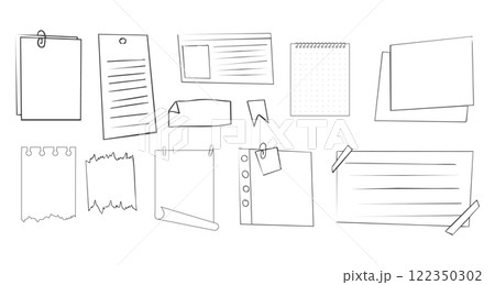 Memo sticky note reminder sheet paper. Doodle paper frame, check list with pin, tape, paperclip elements. Set cute notes, office or school messages. Memo sticky note reminder sheet paper. Doodle paper frame, check list with pin, tape, paperclip elements. Set cute notes, office or school messages. 122350302