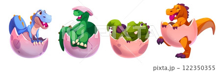 Cute reptile babies hatching from eggs 122350355
