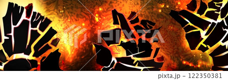Hot lava under cracked ground 122350381
