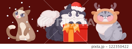 Christmas cats collection with holiday motifs 122350422