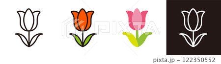 チューリップのアイコン。春の花。シンプルなイラスト素材。 122350552