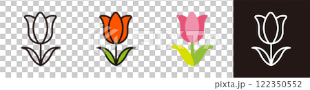 チューリップのアイコン。春の花。シンプルなイラスト素材。 122350552
