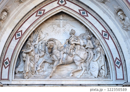 Vision of Constantine, by Emilio Zocchi, over the right door of Basilica di Santa Croce (Basilica of the Holy Cross) - famous Franciscan church in Florence, Italy 122350589