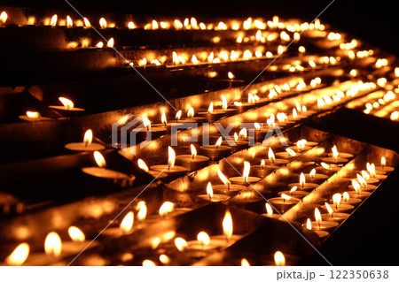 Lit candles on the altar of Our Lady in the Cathedral of the Assumption of Mary in Zagreb, Croatia 122350638