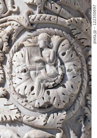 Baptistery decoration architrave arches, Cathedral in Pisa, Italy. Unesco World Heritage Site. 122350697