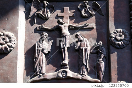 Crucifixion by Bonanno Pisano from the bronze doors of the Cathedral St. Mary of the Assumption in Pisa, Italy Crucifixion by Bonanno Pisano from the bronze doors of the Cathedral St. Mary of the Assumption in Pisa, Italy 122350700
