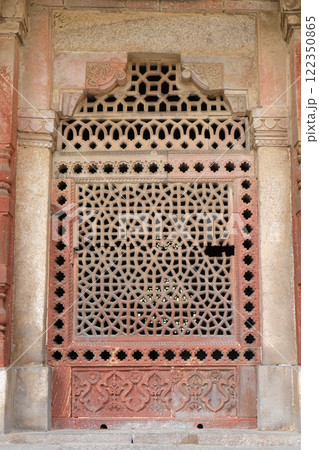 Carved window at Isa Khan's Tomb. Humayun's Tomb complex, Delhi, India. Carved window at Isa Khan's Tomb. Humayun's Tomb complex, Delhi, India. 122350865