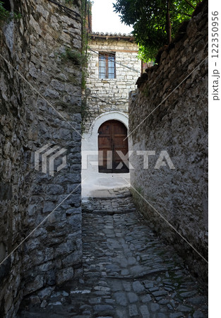 Traditional ottoman house in old town Berat known as the White City of Albania 122350956