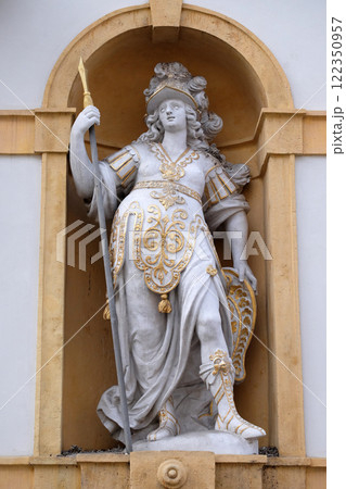Minerva, Roman goddess of wisdom and sponsor of arts, trade, and strategy, Arsenal (Zeughaus) historic center listed as World Heritage by UNESCO in Graz, Austria 122350957