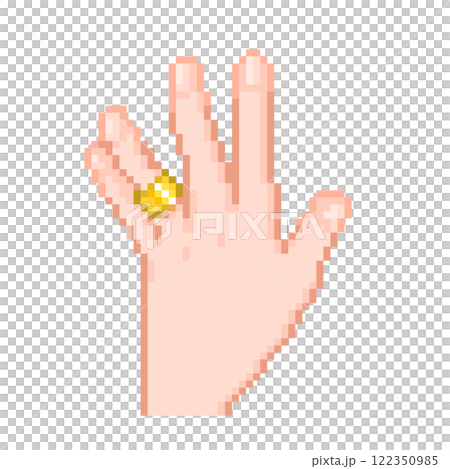 無名指上戴著戒指的手的像素圖 無名指上戴著戒指的手的像素圖 122350985