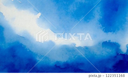 青色の水彩テクスチャ夏、海、青空のイメージ 122351168