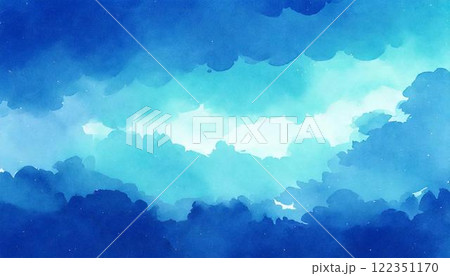 青色の水彩テクスチャ夏、海、青空のイメージ 122351170