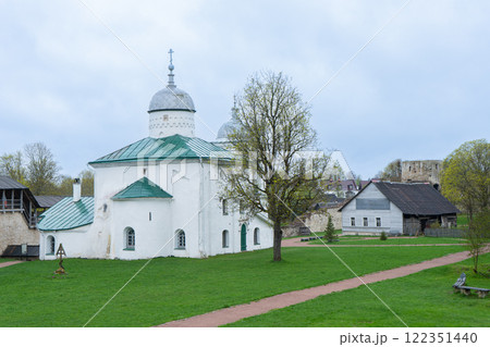 Ancient orthodox church of St. Nicholas in the Izborsk fortress. Izborsk, Pskov region, Russia. High quality photo Ancient orthodox church of St. Nicholas in the Izborsk fortress. Izborsk, Pskov region, Russia. High quality photo 122351440