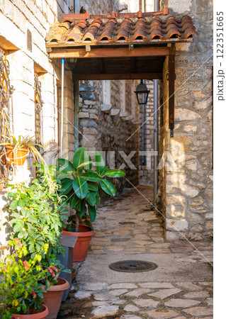 Narrow street in Ulcinj Old Town in Montenegro, the southernmost city at Montenegrin coast, Europe 122351665